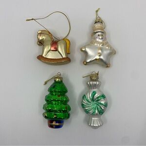 Vtg Christmas holiday glass ornament set candy peppermint horse tree snowman